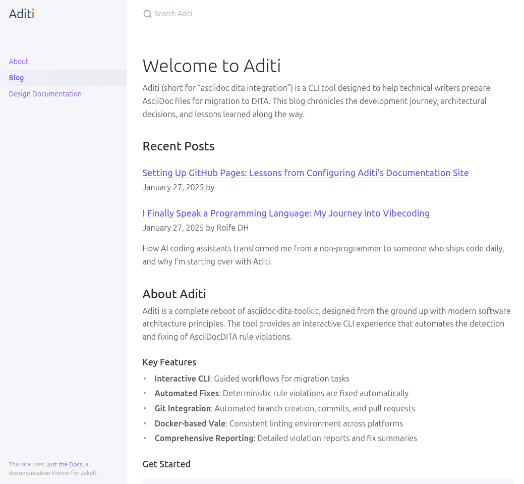 Aditi site with Just the Docs theme